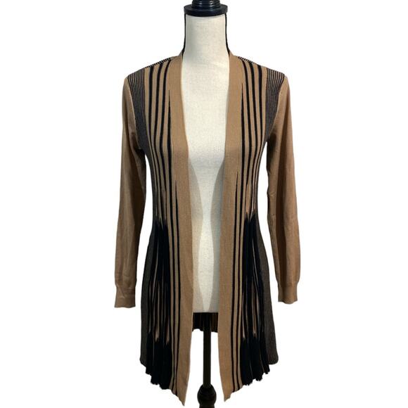 Nina Leonard Camel and Black Open Front Cardigan Sweater Size Small - Picture 1 of 8